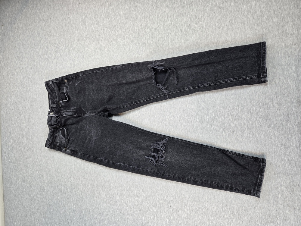 Zara Jeans Womens 24 Black Distressed High Rise Ripped Knee Straight Leg Denim